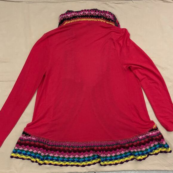 Double Zero Pink Embroidered Rainbow Women’s Open Cardigan Size Large - Picture 6 of 7